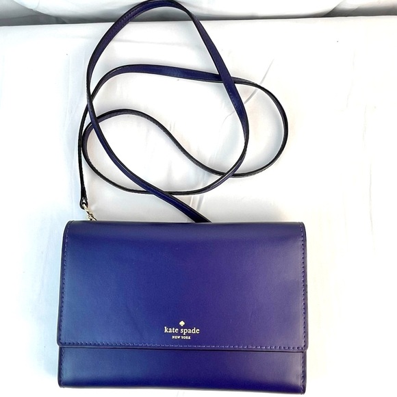 Kate Spade Crossbody Purse Blue Purple Snap Closure Card Holder Zip Pocket - Picture 1 of 10